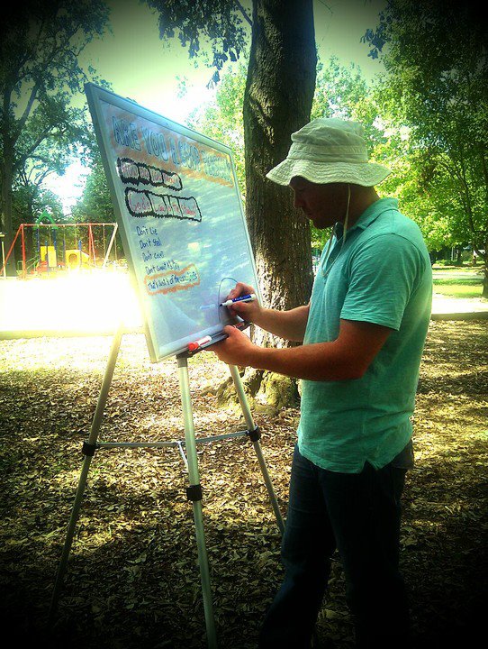 Whiteboard evangelism in Herman Park
